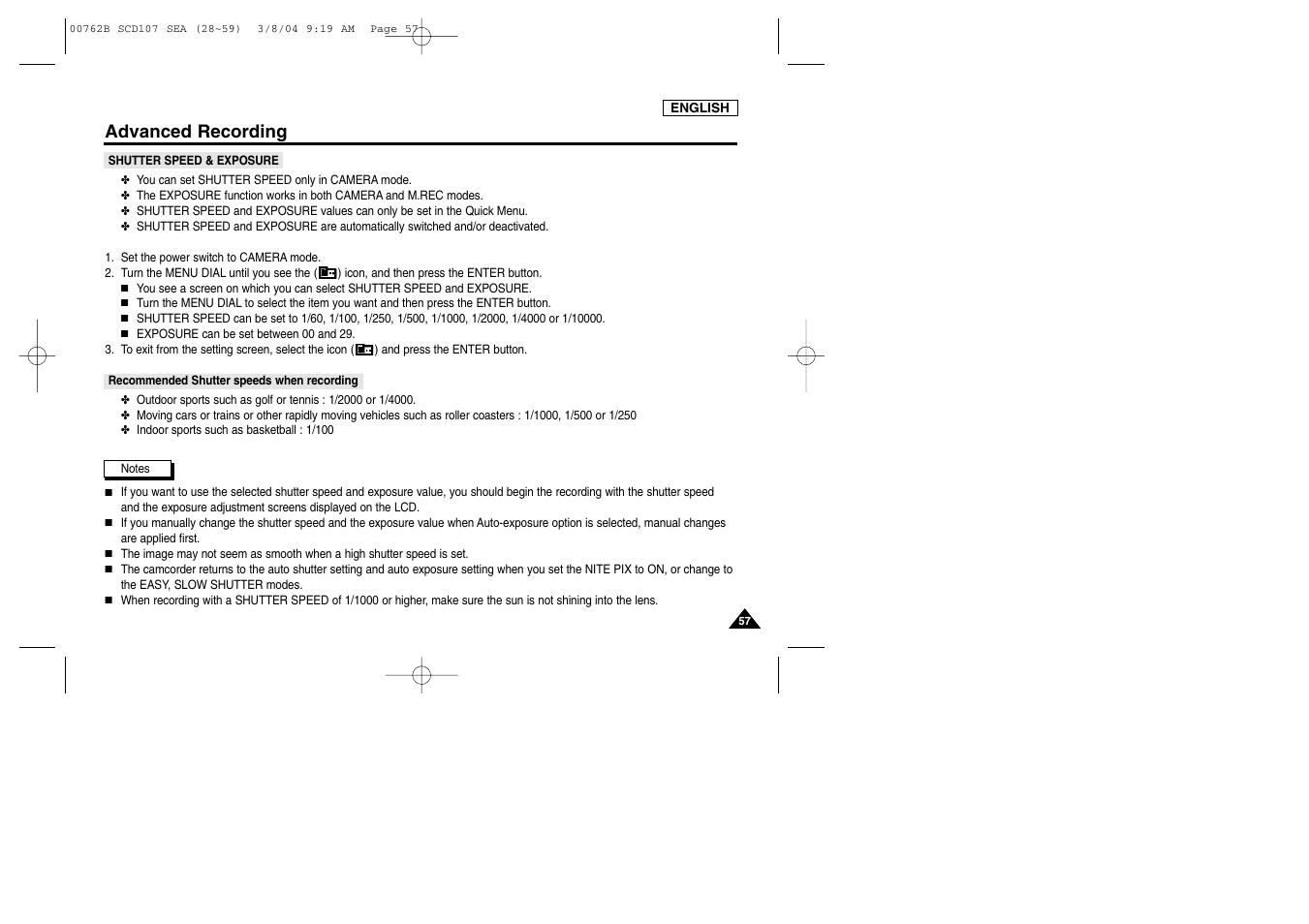 Advanced recording | Samsung SC-D107-XAP User Manual | Page 61 / 113