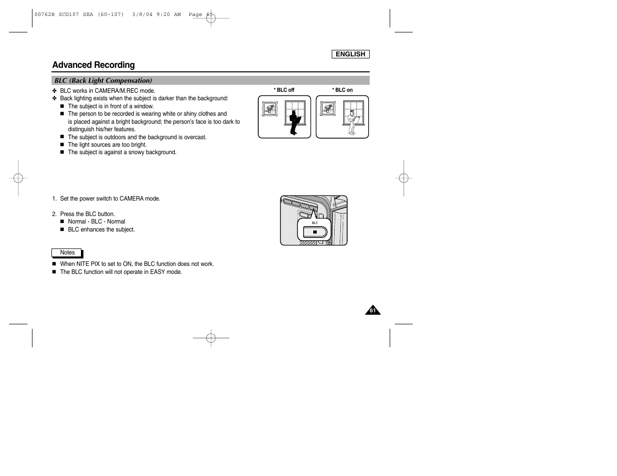 Advanced recording | Samsung SC-D107-XAP User Manual | Page 65 / 113