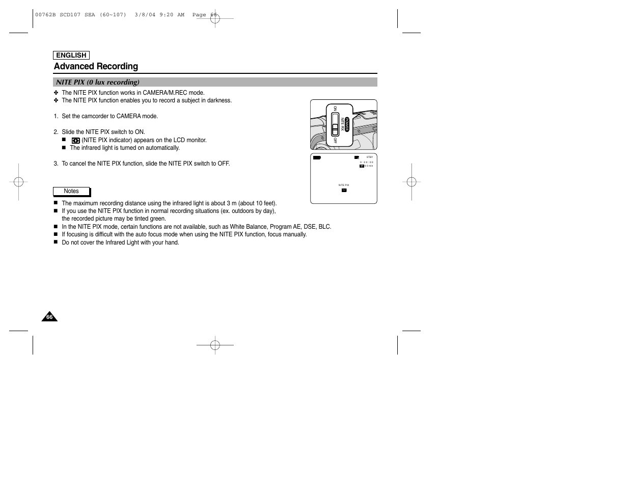 Advanced recording | Samsung SC-D107-XAP User Manual | Page 70 / 113