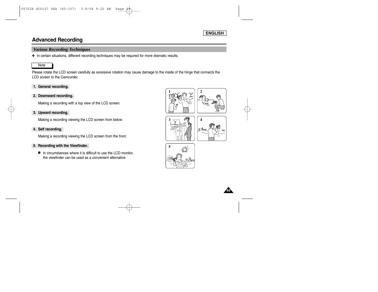 Advanced recording | Samsung SC-D107-XAP User Manual | Page 73 / 113