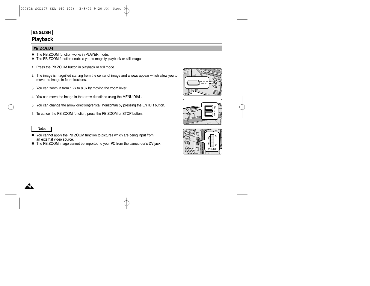 Playback | Samsung SC-D107-XAP User Manual | Page 80 / 113