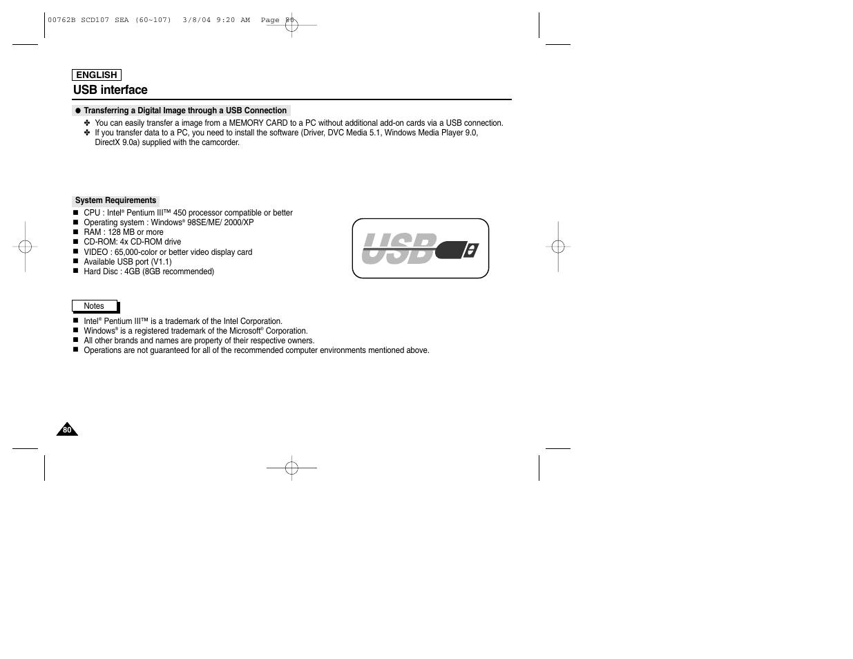 Usb interface | Samsung SC-D107-XAP User Manual | Page 84 / 113