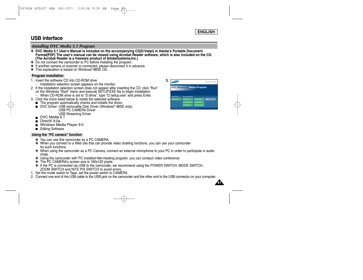 Usb interface | Samsung SC-D107-XAP User Manual | Page 85 / 113