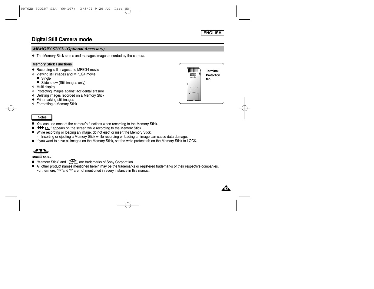 Digital still camera mode | Samsung SC-D107-XAP User Manual | Page 87 / 113