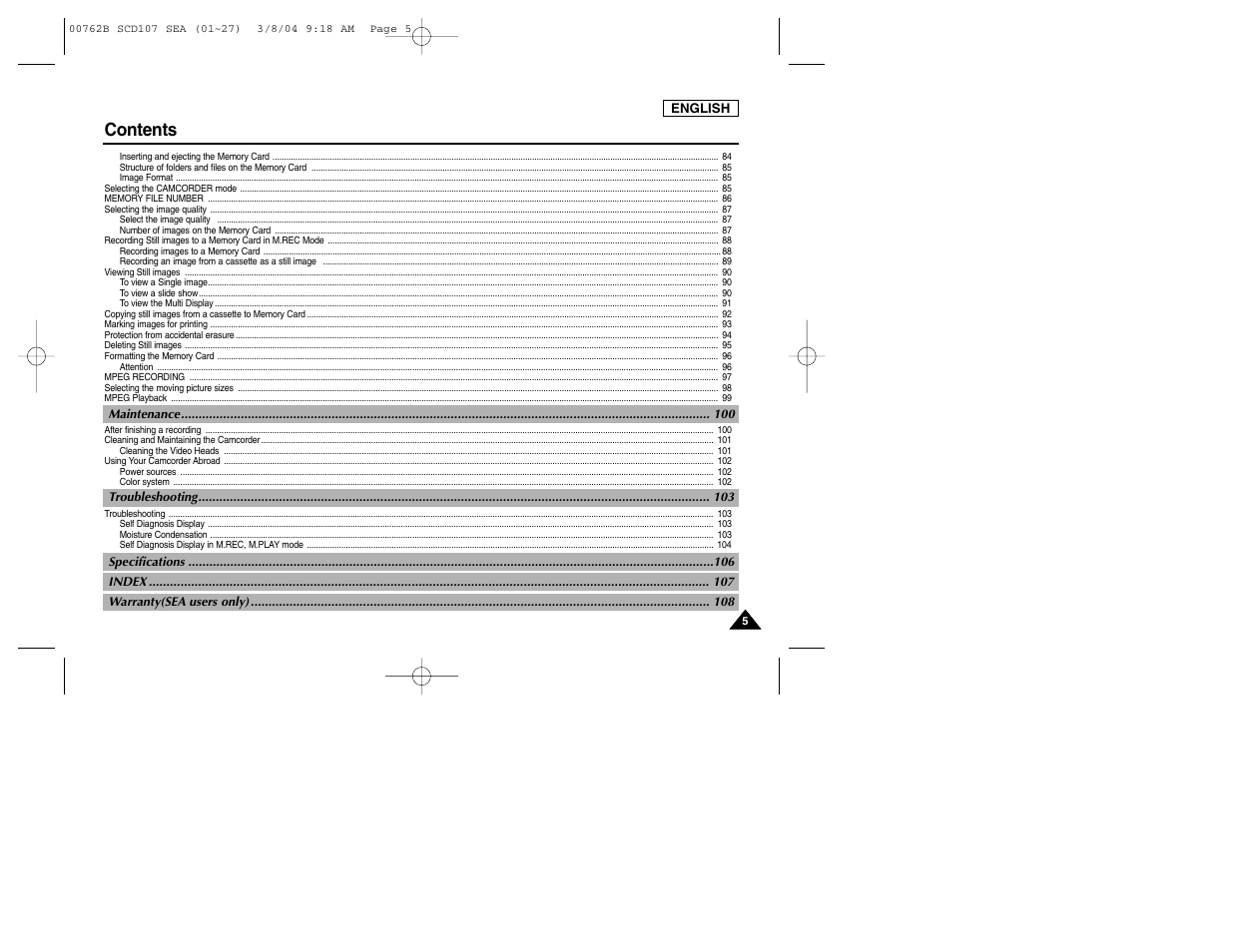 Samsung SC-D107-XAP User Manual | Page 9 / 113