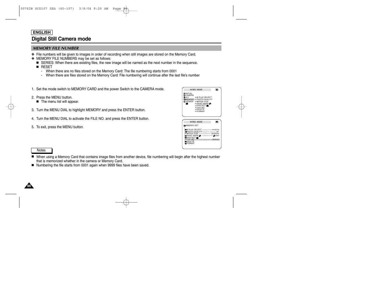 Digital still camera mode | Samsung SC-D107-XAP User Manual | Page 90 / 113