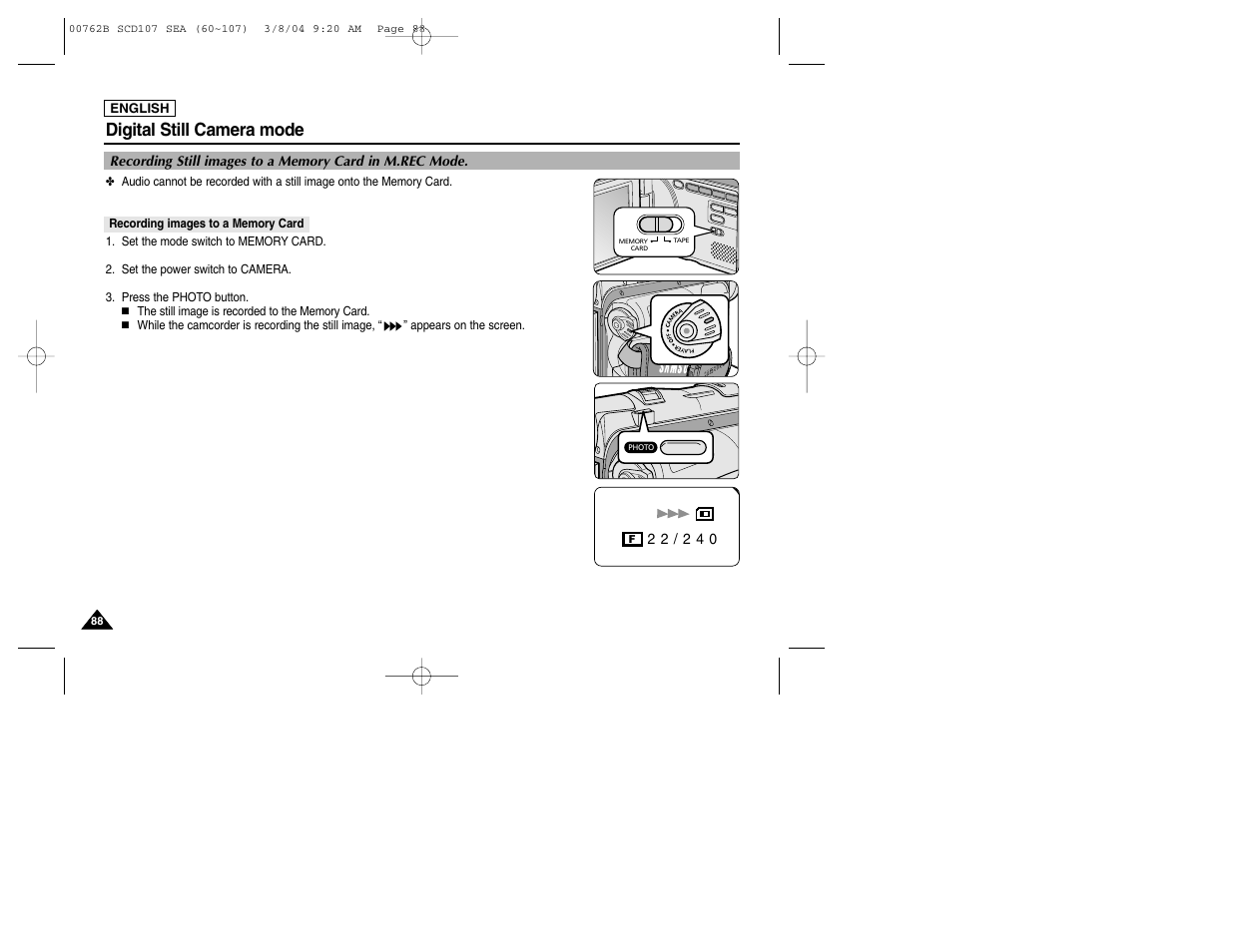 Digital still camera mode | Samsung SC-D107-XAP User Manual | Page 92 / 113