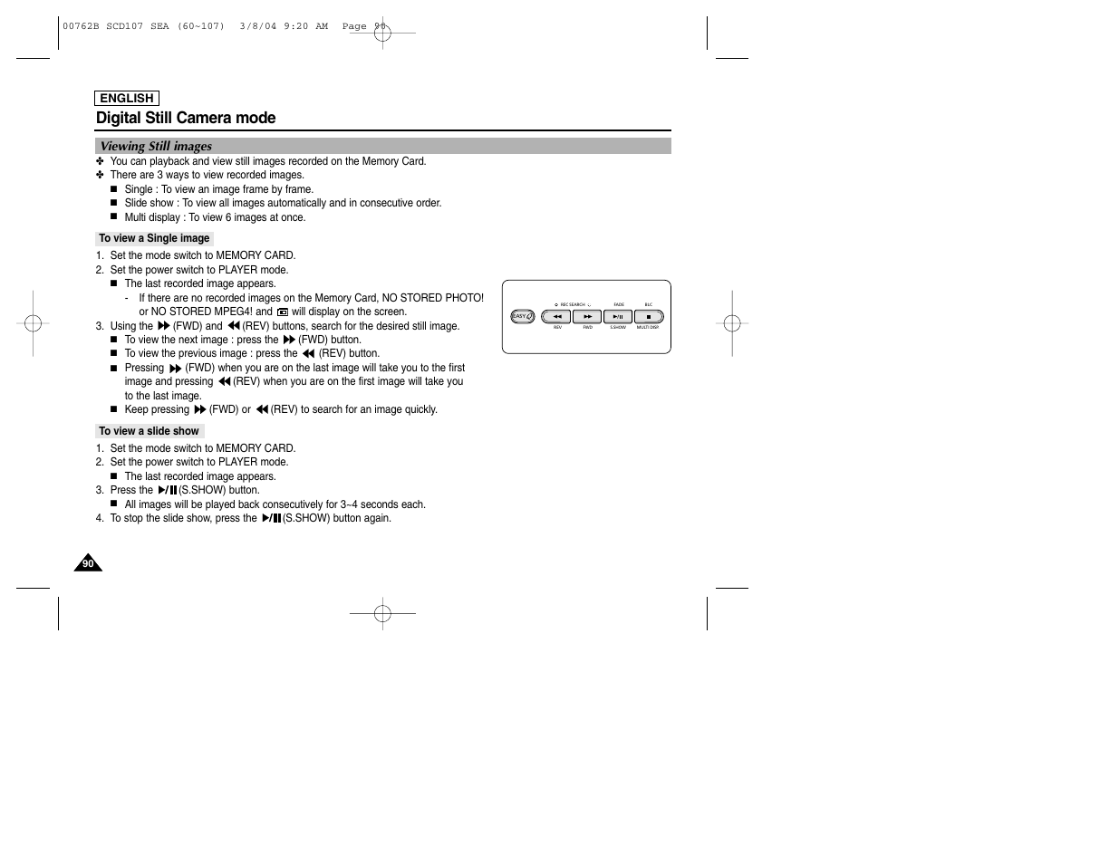 Digital still camera mode | Samsung SC-D107-XAP User Manual | Page 94 / 113