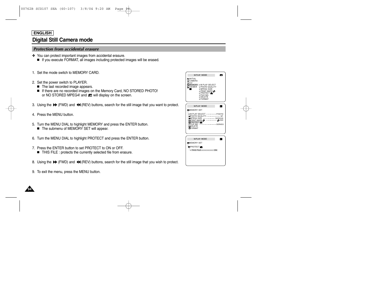 Digital still camera mode | Samsung SC-D107-XAP User Manual | Page 98 / 113