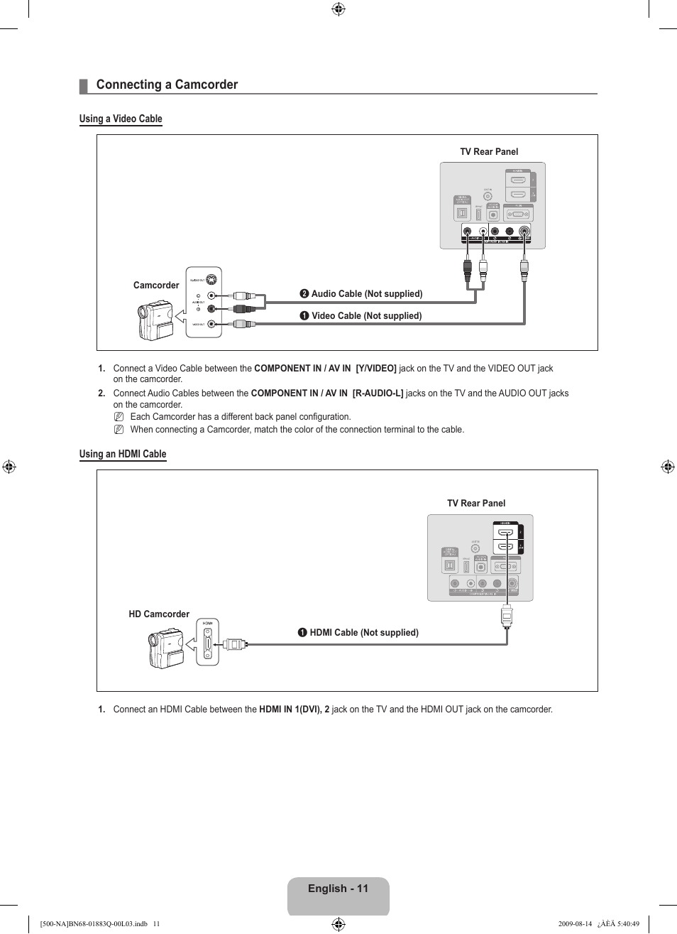 Connecting a camcorder | Samsung LN40B500P3FXZA User Manual | Page 13 / 128