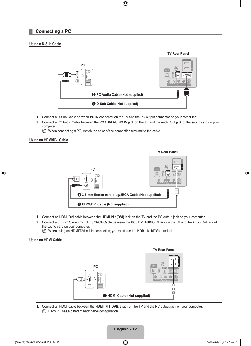 Connecting a pc | Samsung LN40B500P3FXZA User Manual | Page 14 / 128