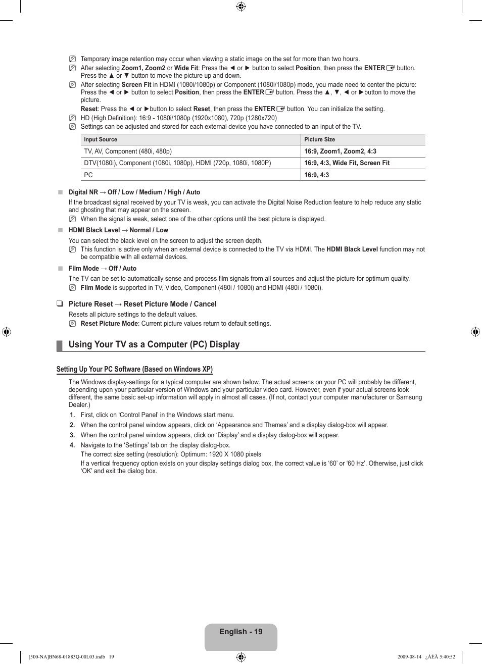 Using your tv as a computer (pc) display | Samsung LN40B500P3FXZA User Manual | Page 21 / 128