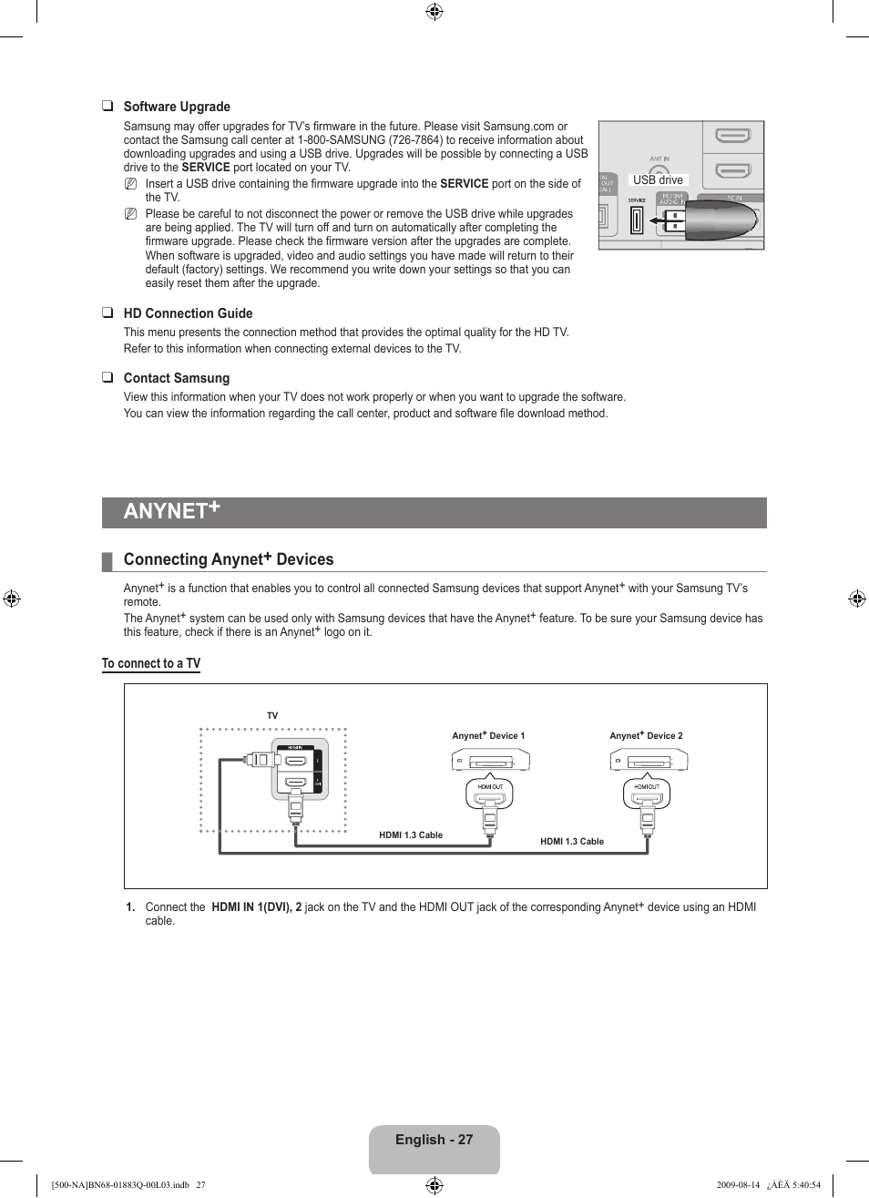 Anynet, Connecting anynet+ devices | Samsung LN40B500P3FXZA User Manual | Page 29 / 128