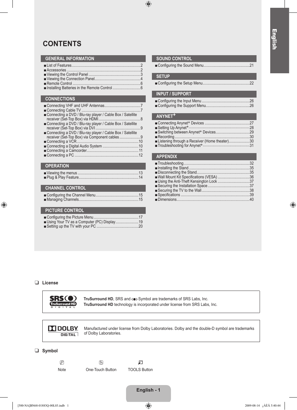 Samsung LN40B500P3FXZA User Manual | Page 3 / 128