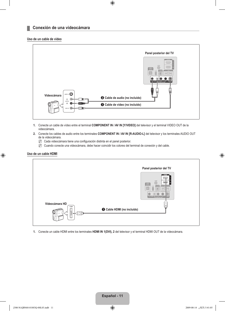 Conexión de una videocámara | Samsung LN40B500P3FXZA User Manual | Page 55 / 128