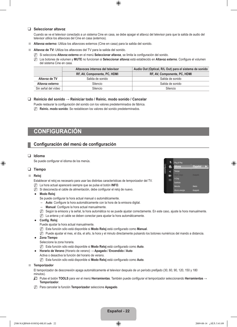 Configuración, Configuración del menú de configuración | Samsung LN40B500P3FXZA User Manual | Page 66 / 128