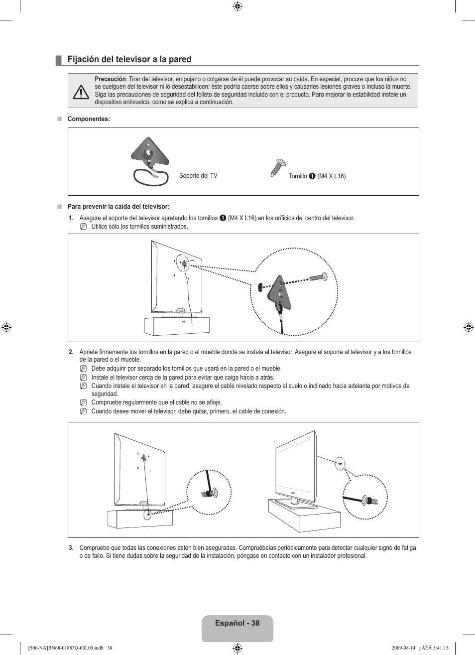 Fijación del televisor a la pared | Samsung LN40B500P3FXZA User Manual | Page 82 / 128