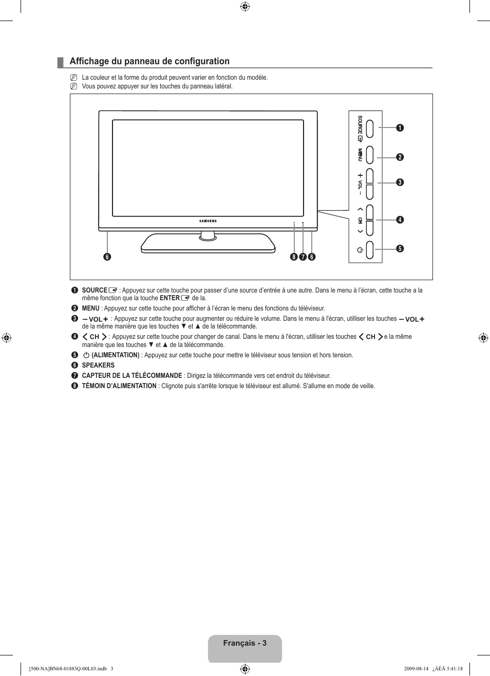 Affichage du panneau de configuration | Samsung LN40B500P3FXZA User Manual | Page 89 / 128