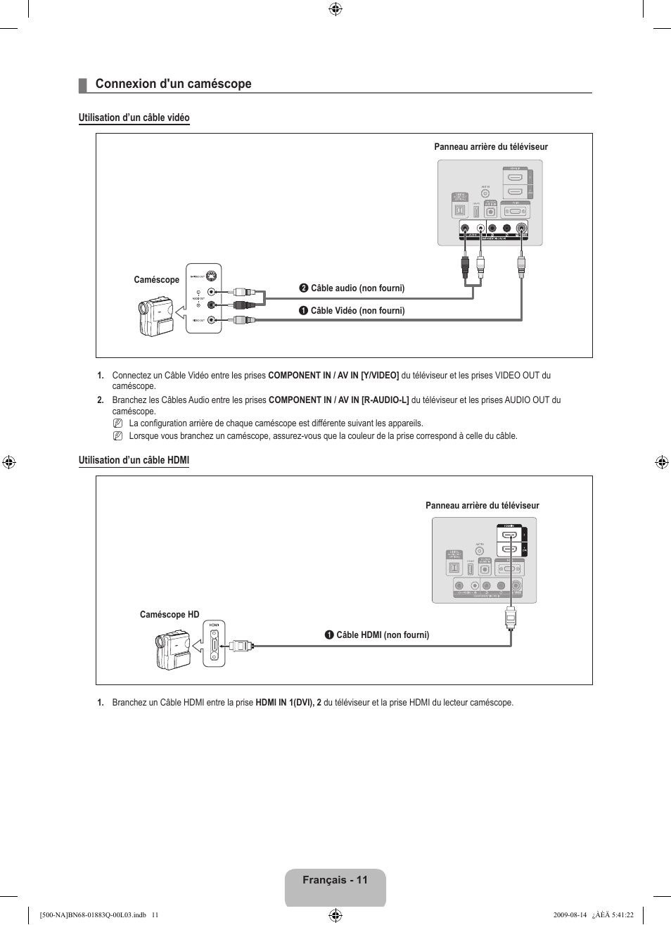 Connexion d'un caméscope | Samsung LN40B500P3FXZA User Manual | Page 97 / 128