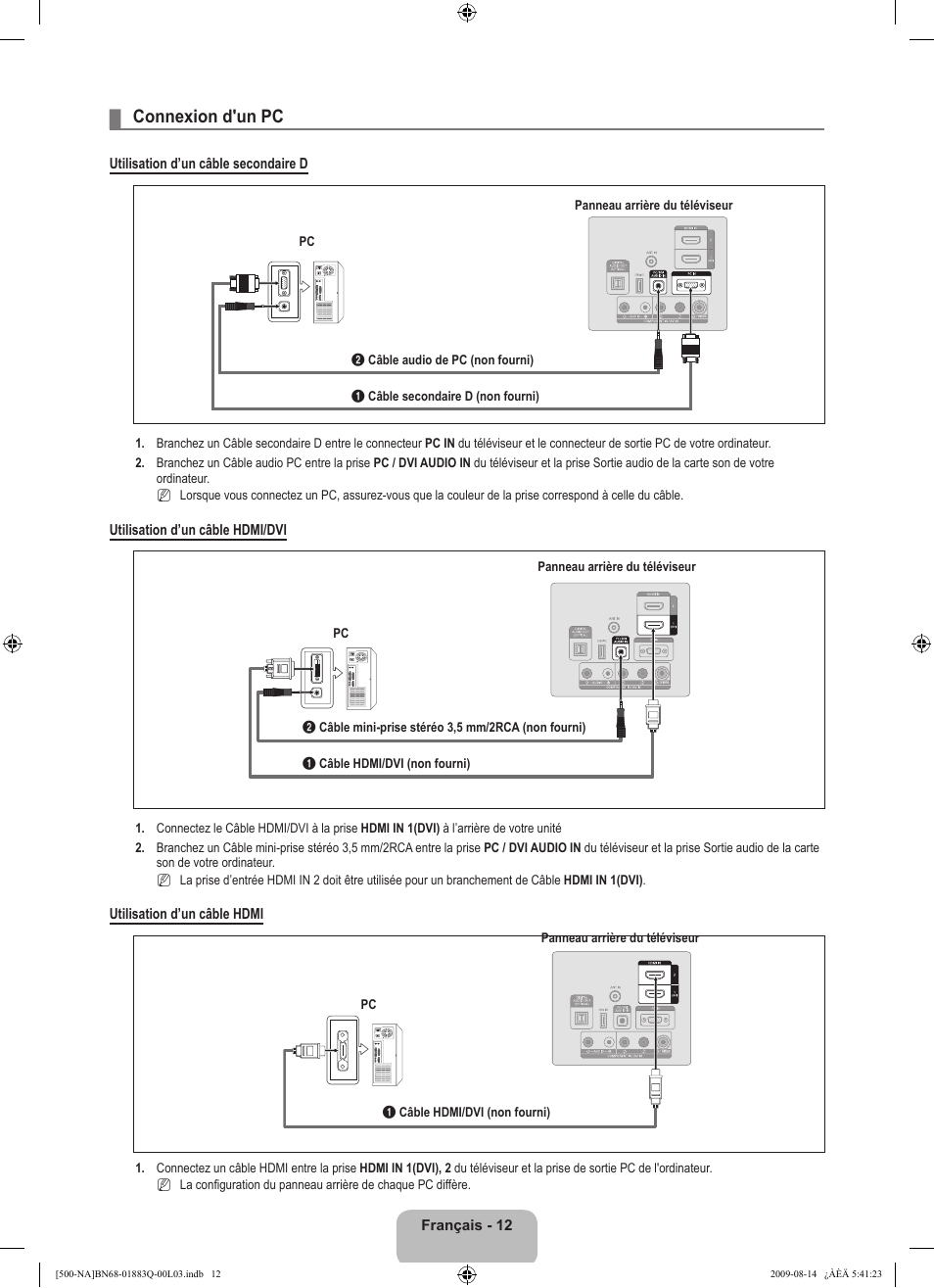 Connexion d'un pc | Samsung LN40B500P3FXZA User Manual | Page 98 / 128