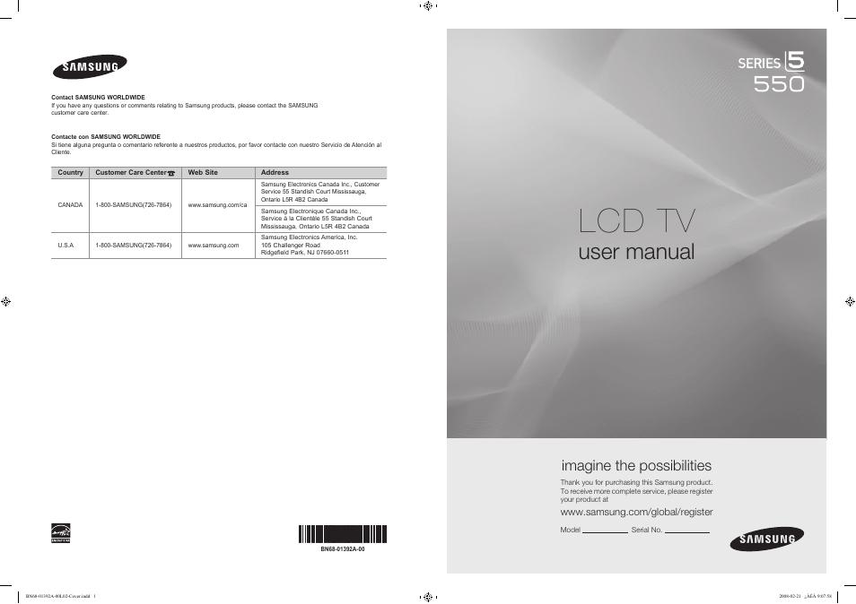 Samsung LN37A550P3FXZA User Manual | 201 pages