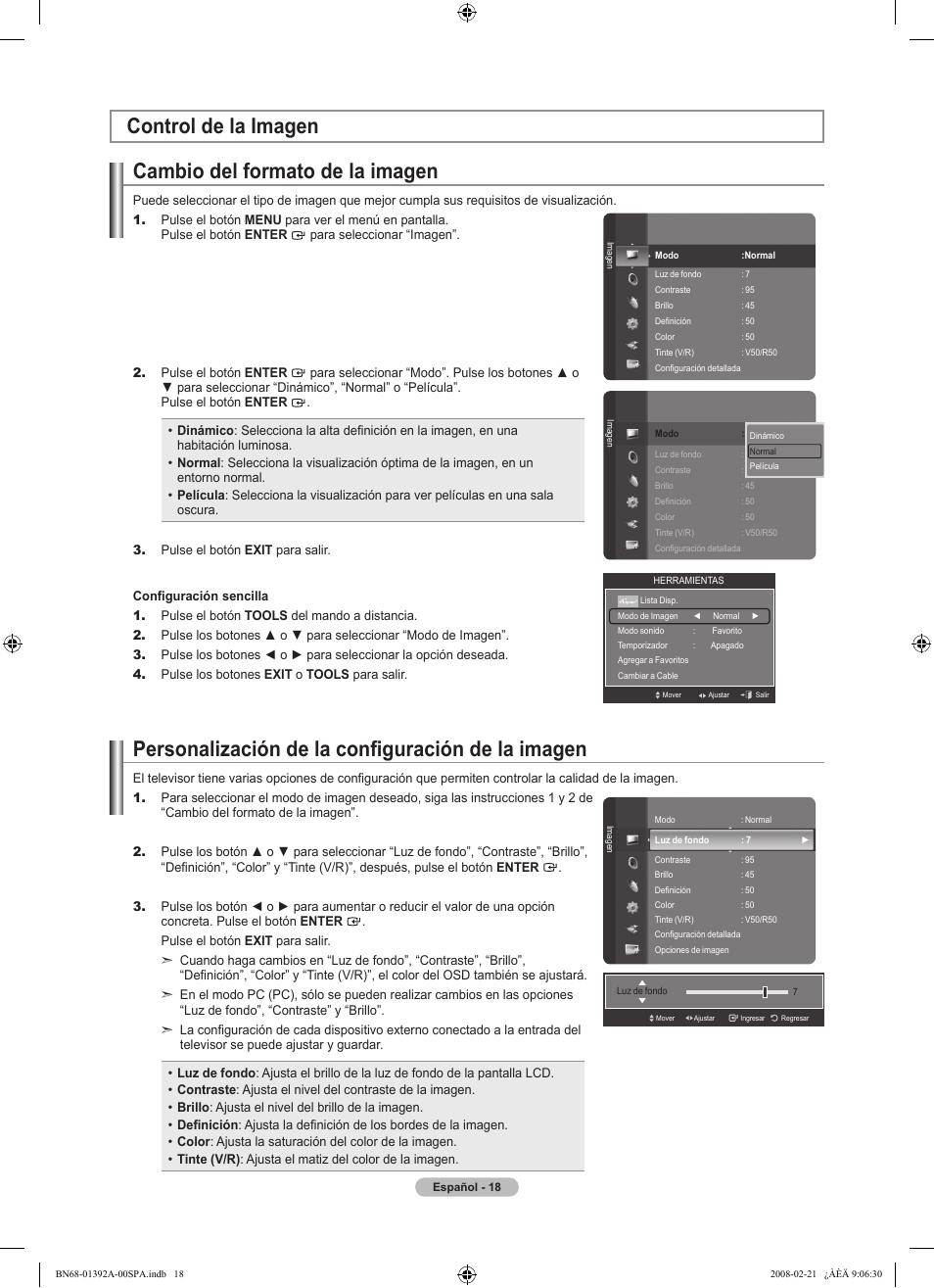 Personalización de la configuración de la imagen | Samsung LN37A550P3FXZA User Manual | Page 124 / 201