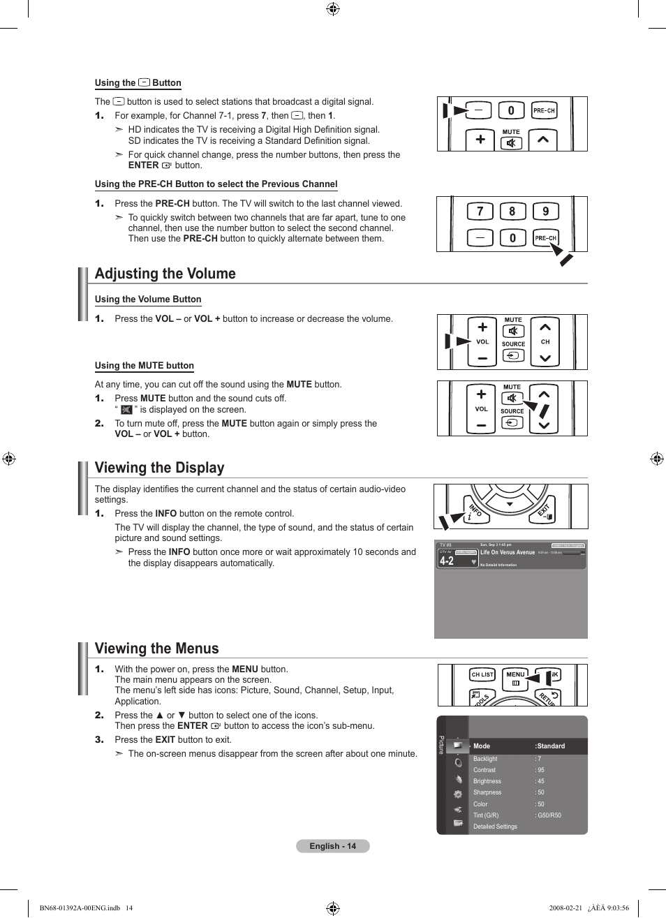 Adjusting the volume, Viewing the display, Viewing the menus | Using the tools button, Memorizing the channels, To select the source | Samsung LN37A550P3FXZA User Manual | Page 16 / 201