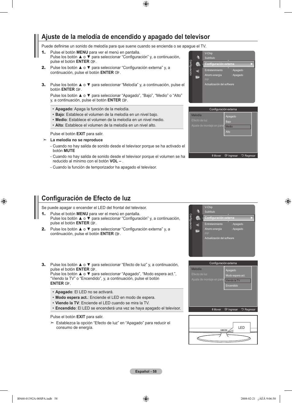 Configuración de efecto de luz | Samsung LN37A550P3FXZA User Manual | Page 164 / 201