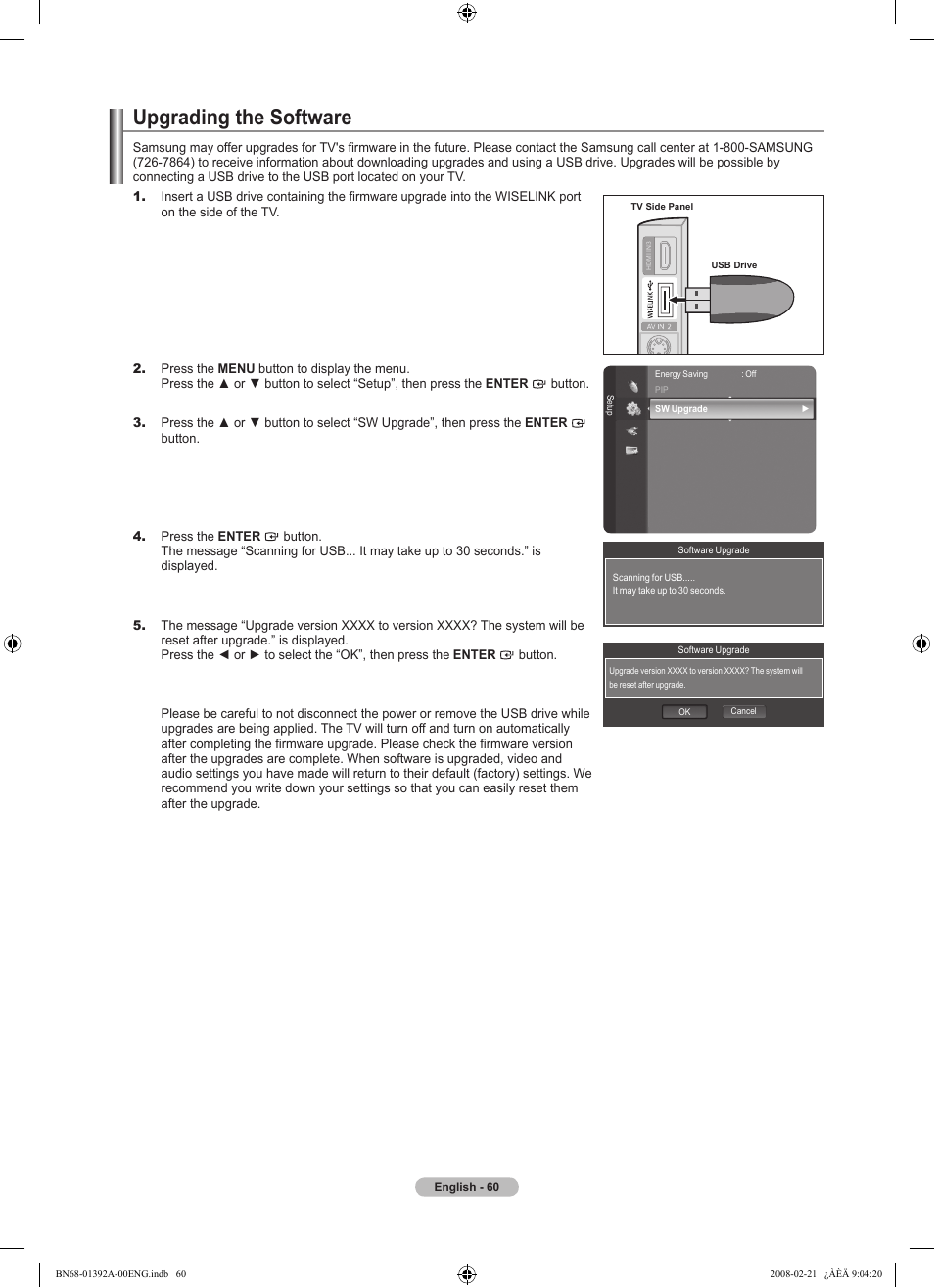 Upgrading the software | Samsung LN37A550P3FXZA User Manual | Page 62 / 201