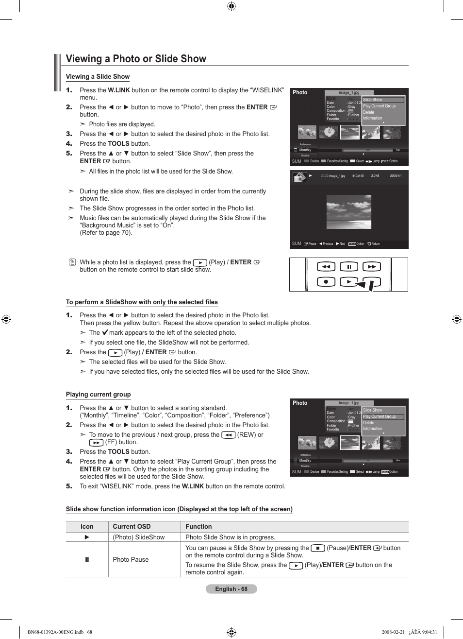 Viewing a photo or slide show | Samsung LN37A550P3FXZA User Manual | Page 70 / 201