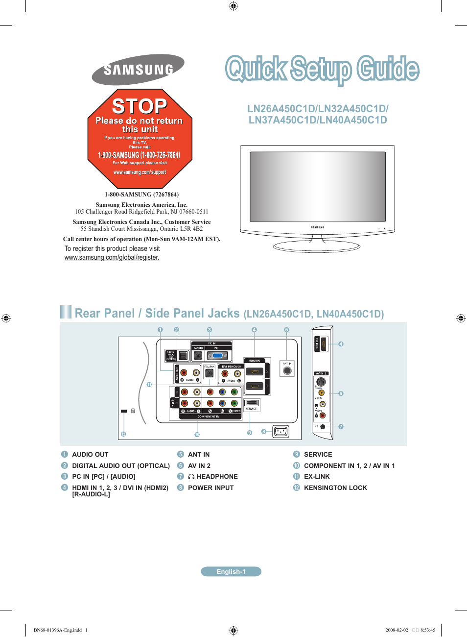 Samsung LN37A450C1DXZA User Manual | 18 pages