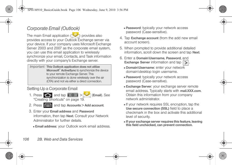 Corporate email (outlook), See “corporate email (outlook) | Samsung SPH-M910ZIASPR User Manual | Page 118 / 157