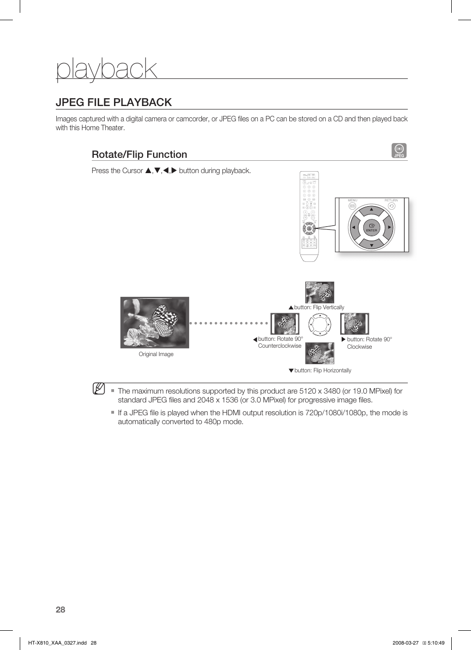 Jpeg file playback, Playback | Samsung HT-X810T-XAA User Manual | Page 28 / 60