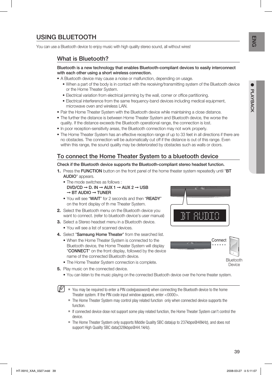 Using bluetooth, What is bluetooth | Samsung HT-X810T-XAA User Manual | Page 39 / 60