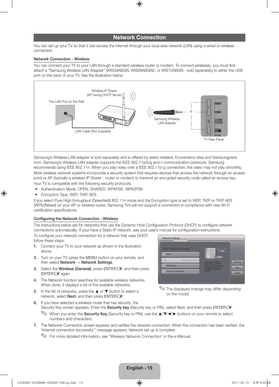 Network connection | Samsung UN40D6300SFXZA User Manual | Page 15 / 25