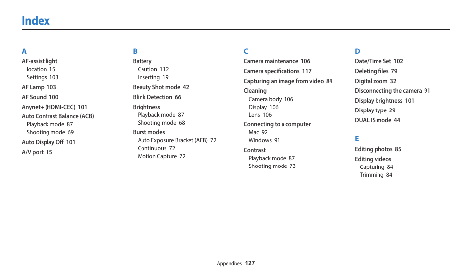 Index | Samsung EC-WB110ZBARUS User Manual | Page 128 / 132