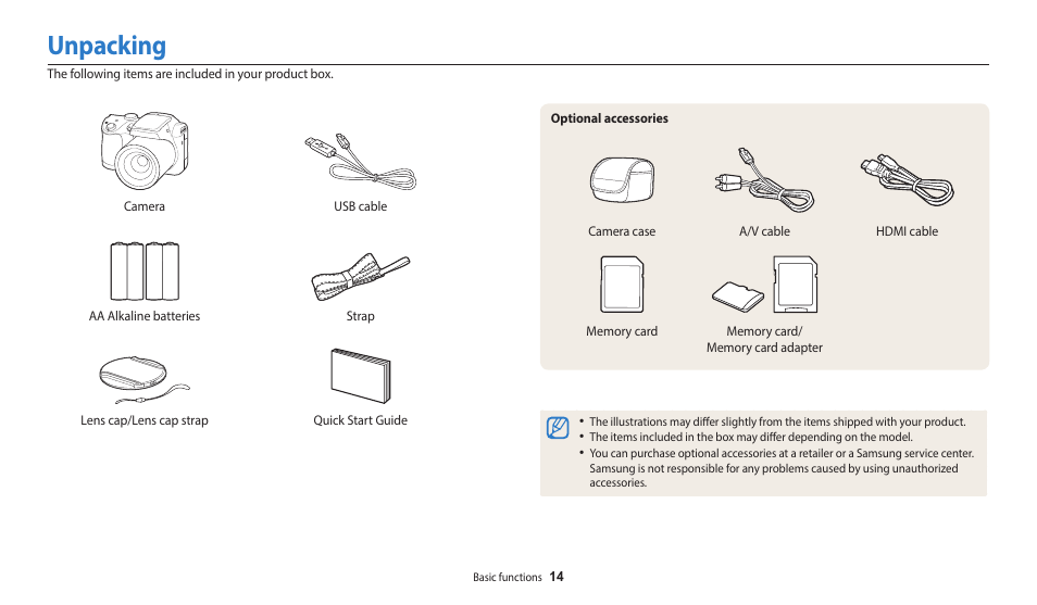 Unpacking | Samsung EC-WB110ZBARUS User Manual | Page 15 / 132