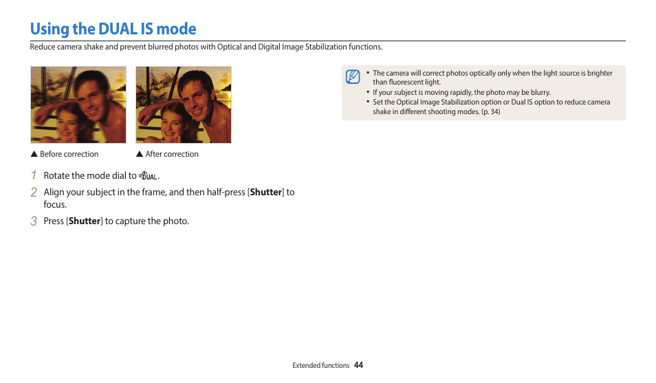 Using the dual is mode | Samsung EC-WB110ZBARUS User Manual | Page 45 / 132