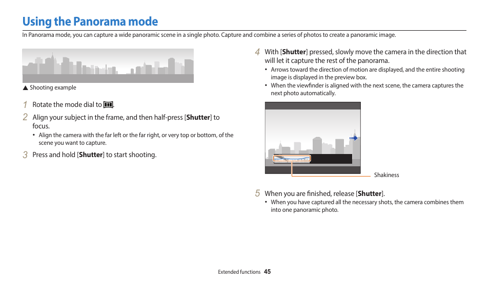 Using the panorama mode | Samsung EC-WB110ZBARUS User Manual | Page 46 / 132