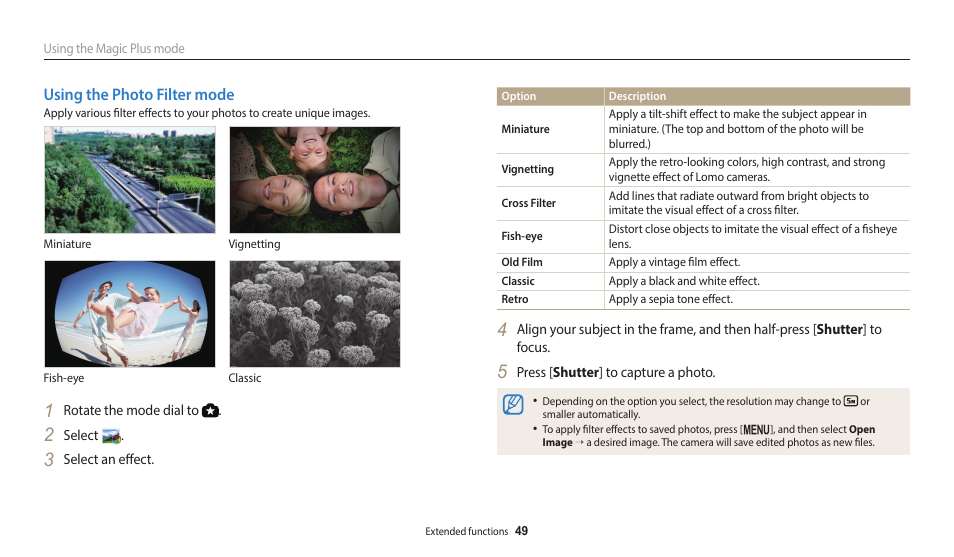 Using the photo filter mode | Samsung EC-WB110ZBARUS User Manual | Page 50 / 132