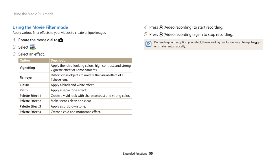 Using the movie filter mode | Samsung EC-WB110ZBARUS User Manual | Page 51 / 132