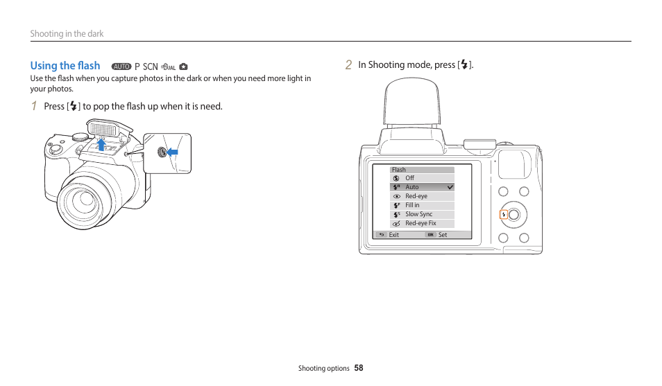 Using the flash | Samsung EC-WB110ZBARUS User Manual | Page 59 / 132