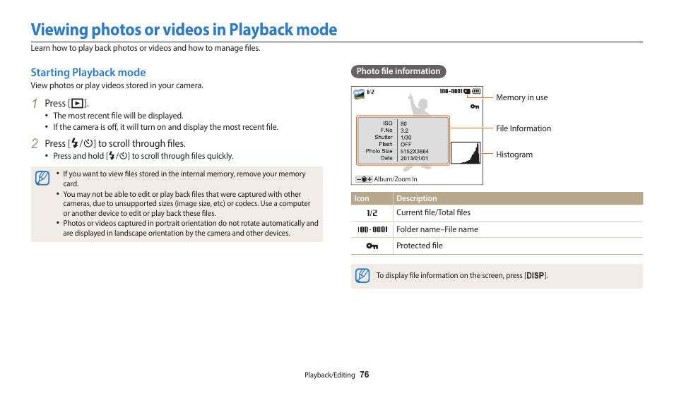 Viewing photos or videos in playback mode, Starting playback mode | Samsung EC-WB110ZBARUS User Manual | Page 77 / 132