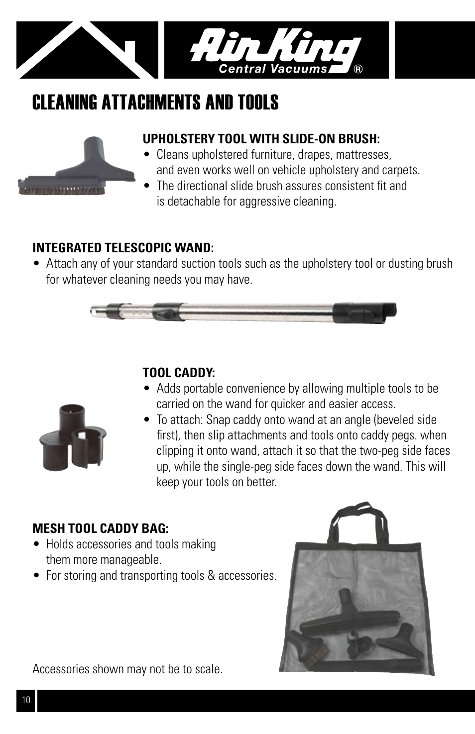 Cleaning attachments and tools | Air King CVS-21E User Manual | Page 10 / 12