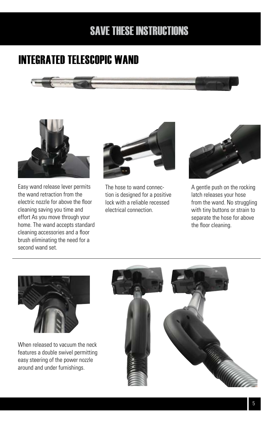 Integrated telescopic wand save these instructions | Air King CVS-21E User Manual | Page 5 / 12
