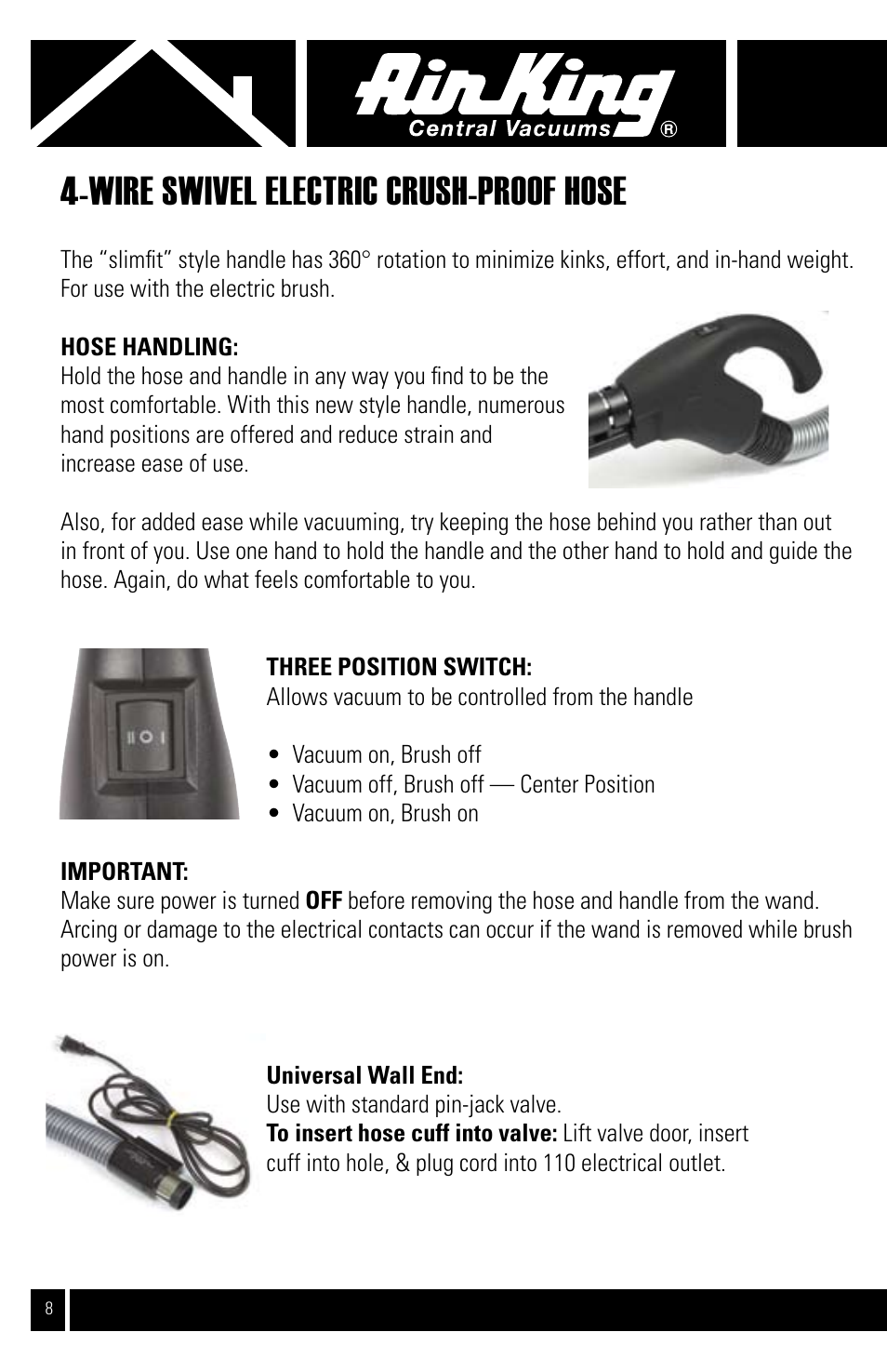Wire swivel electric crush-proof hose | Air King CVS-21E User Manual | Page 8 / 12