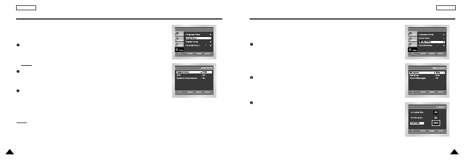 Setting up the audio options, Setting up the display options | Samsung DVD-L300W-AFS User Manual | Page 27 / 32