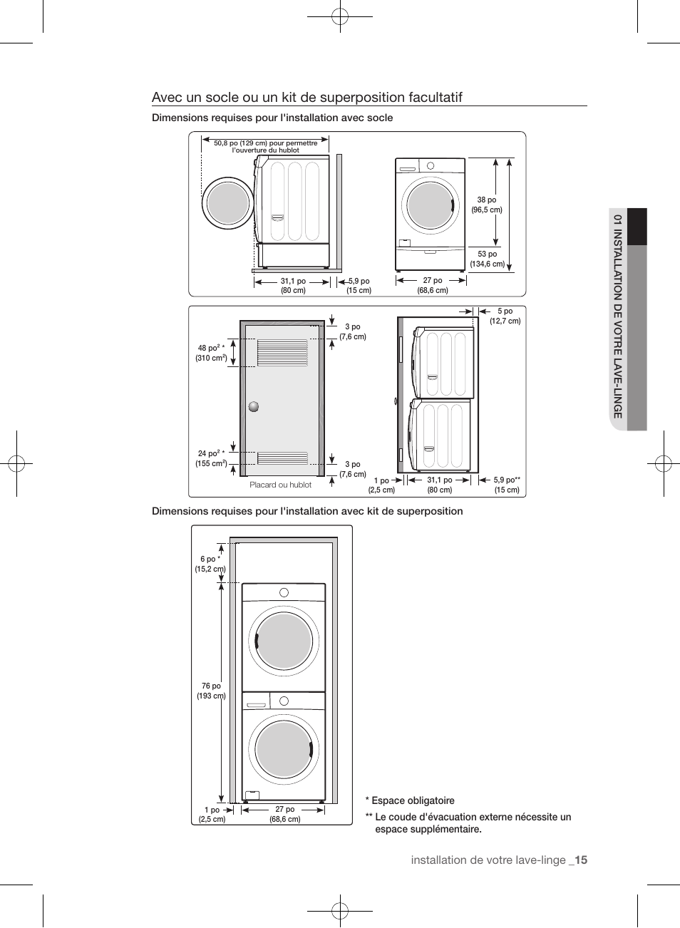 Installation de votre lave-linge | Samsung WF361BVBEWR-A1 User Manual | Page 103 / 132