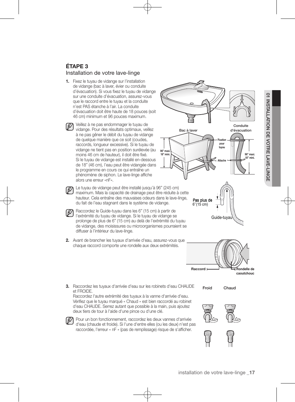 Étape 3 installation de votre lave-linge | Samsung WF361BVBEWR-A1 User Manual | Page 105 / 132