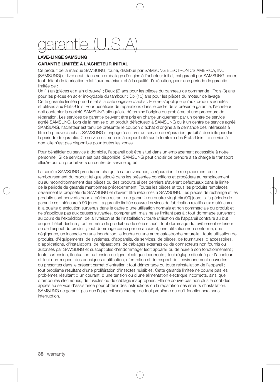 Garantie (u.s.a) | Samsung WF361BVBEWR-A1 User Manual | Page 126 / 132